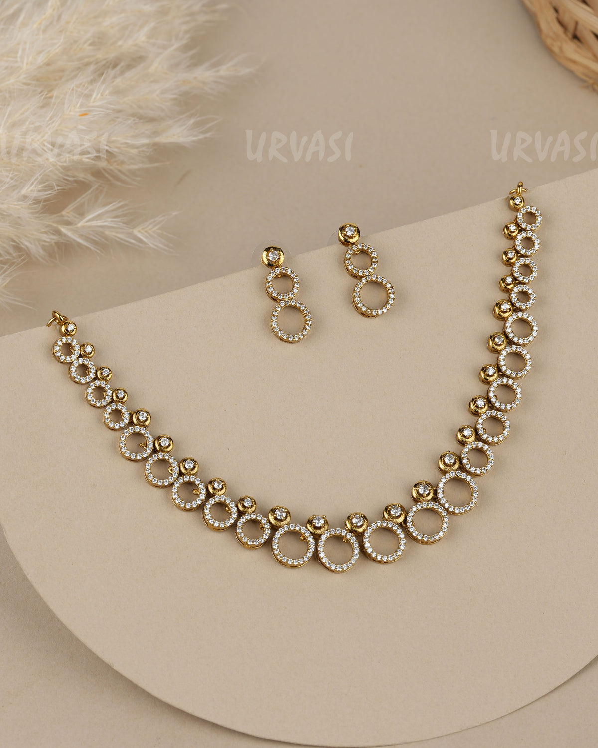 Mehendi Polish Circular-motif AD Necklace 1931