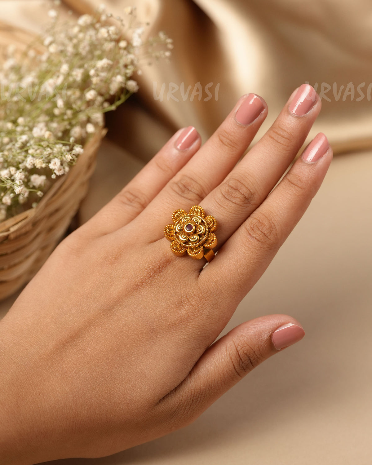 Gold-Toned Floral Finger Ring FR 129