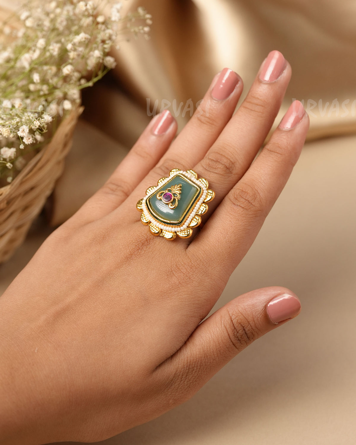 Gold-Toned Kundan Statement Finger Ring FR 134