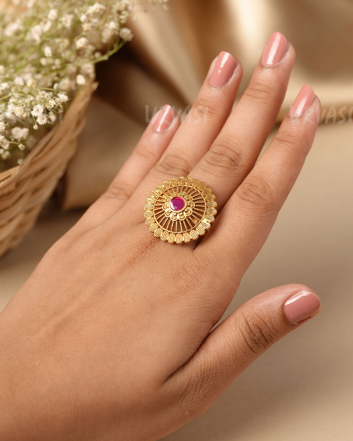 Gold-Toned Floral Figer Ring FR 111