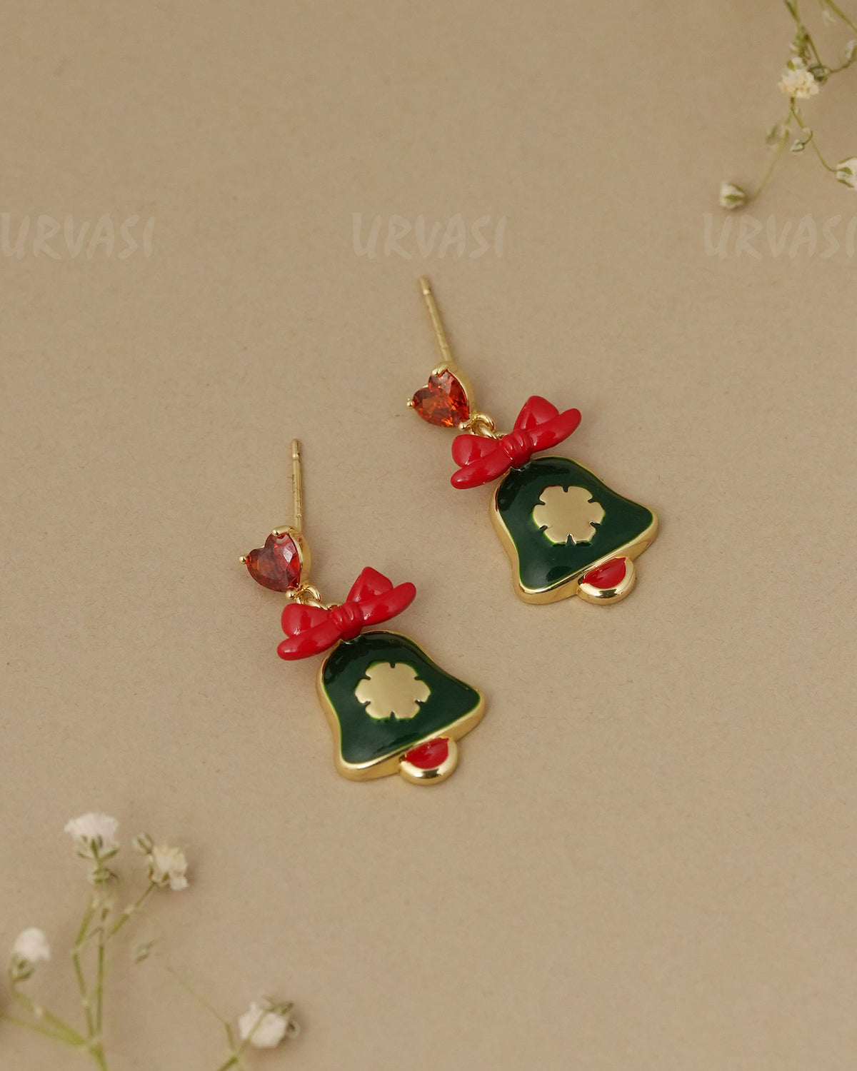 Christmas Green Bell Enamel Drop Earrings ER 1342