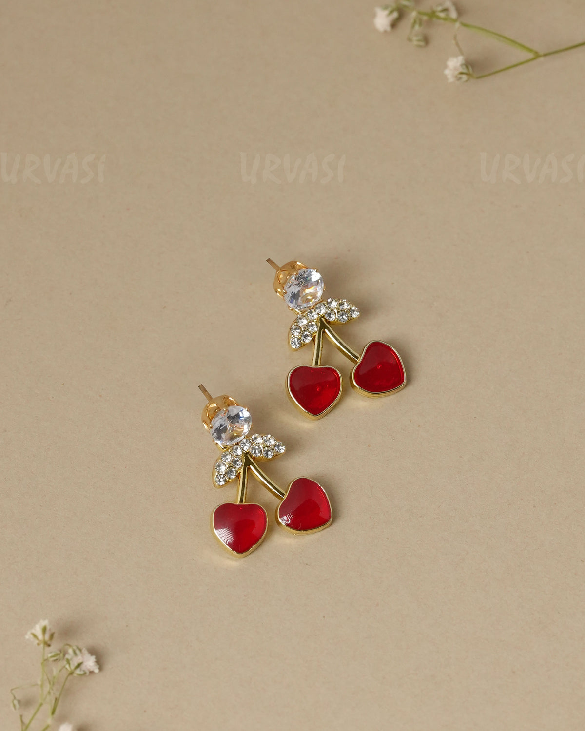 Red Heart Cherry Drop Earrings ER 1331