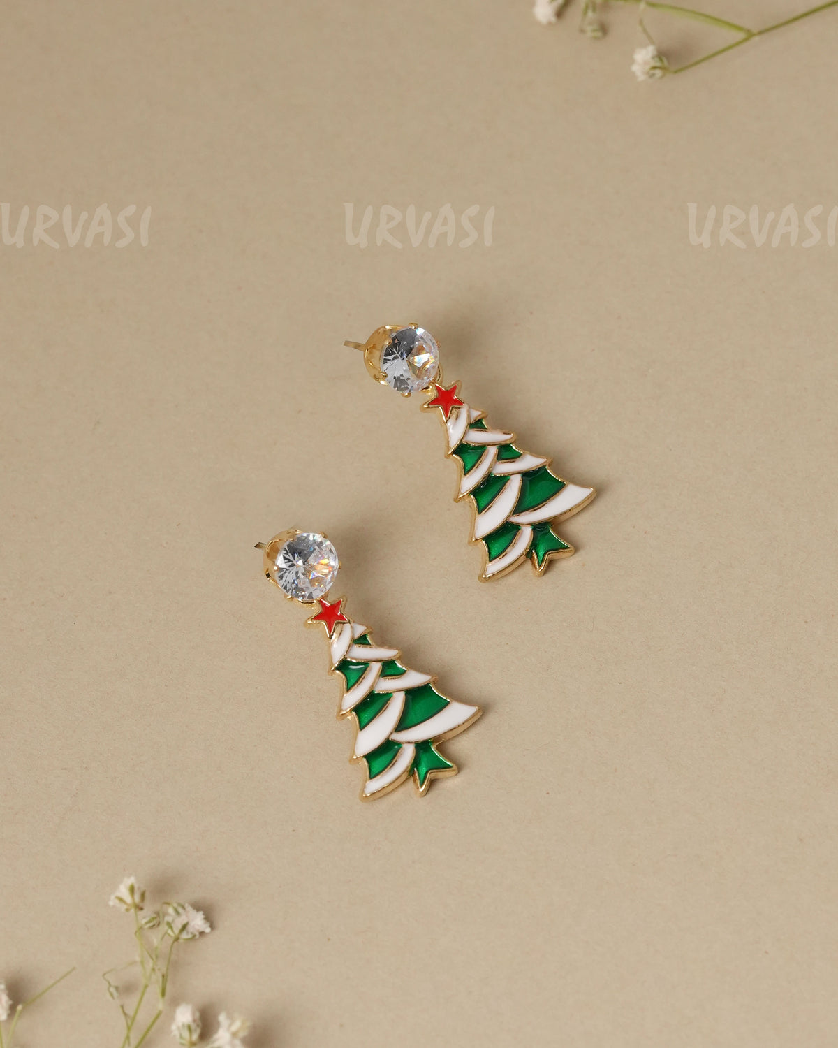 Enamel Christmas Tree Drop Earrings ER 1326
