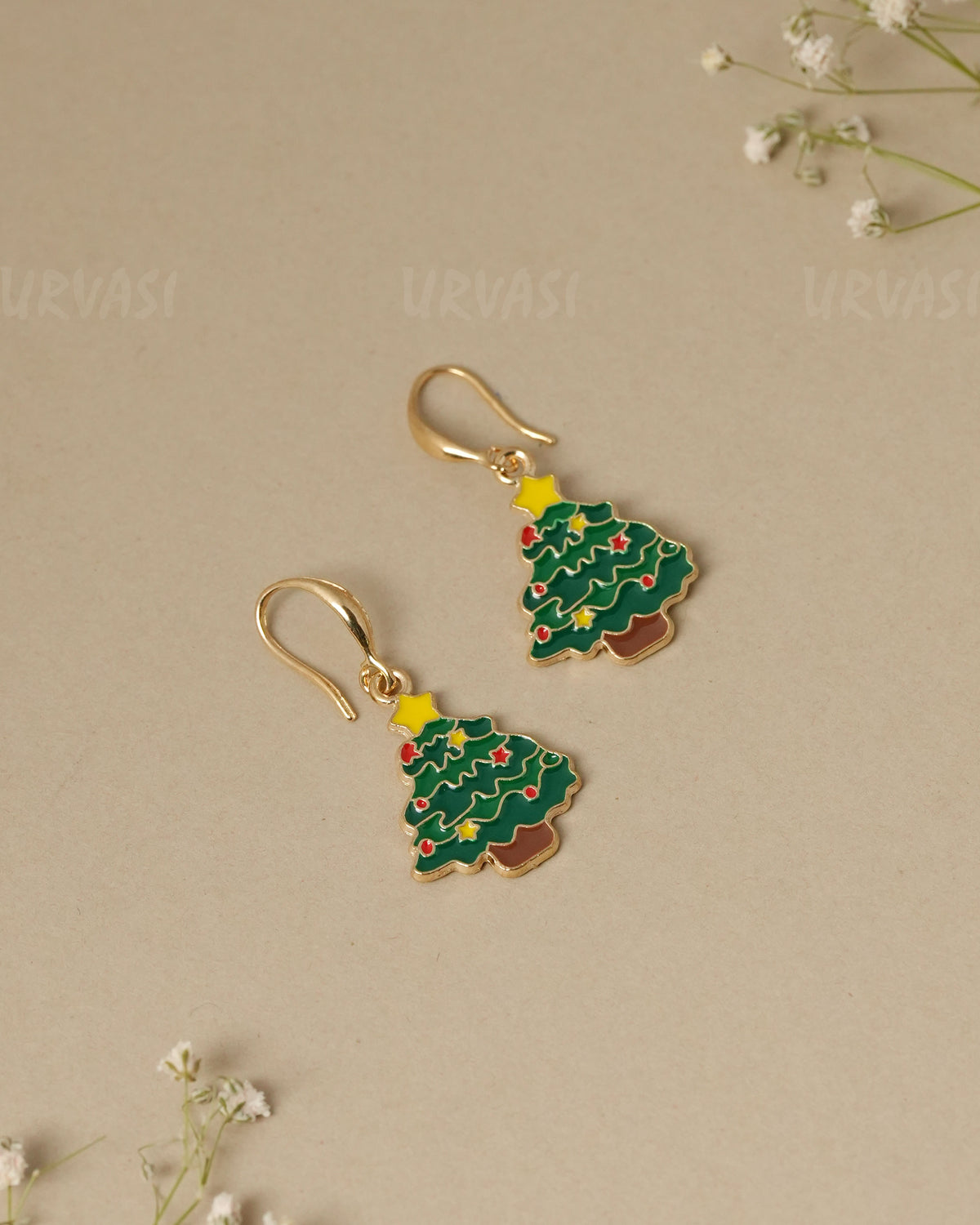 Christmas Tree Enamel Dangle Earrings ER 1323