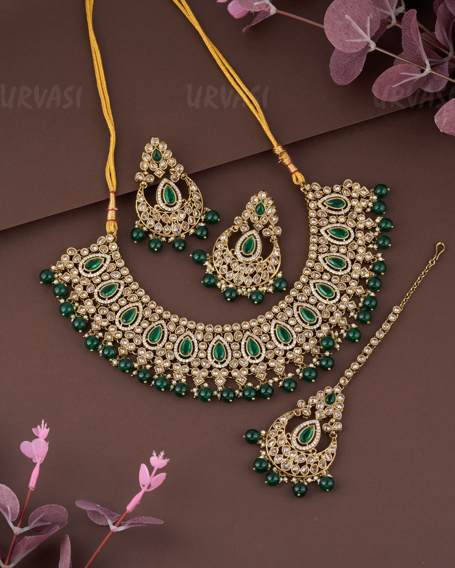 Premium Green+Mehendi PolishNecklace 858