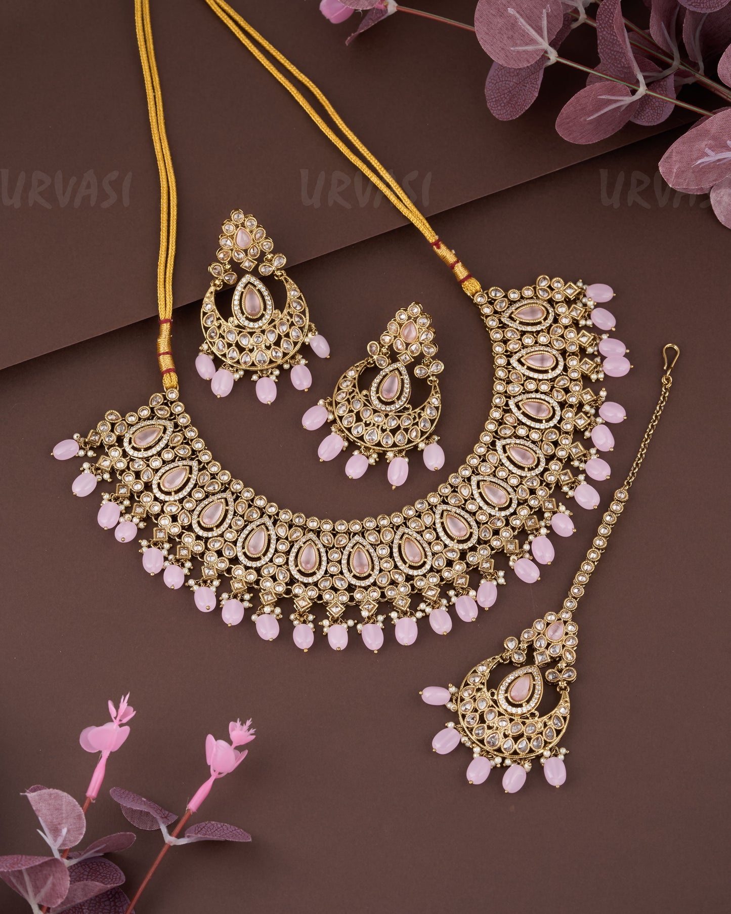 Premium Pink+Mehendi Polish Necklace 856