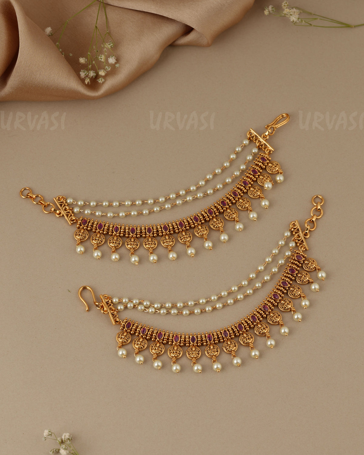Gold-Toned Three-Layer Kaasu Pearl Ear Chain EC 100