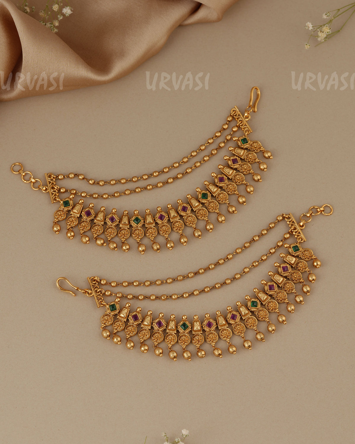 Gold-Toned Three-Layer Flower Ear Chain EC 113