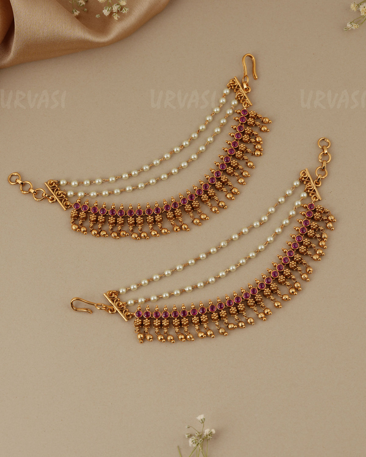 Gold-Toned Three-Layer Flower Ear Chain EC 110