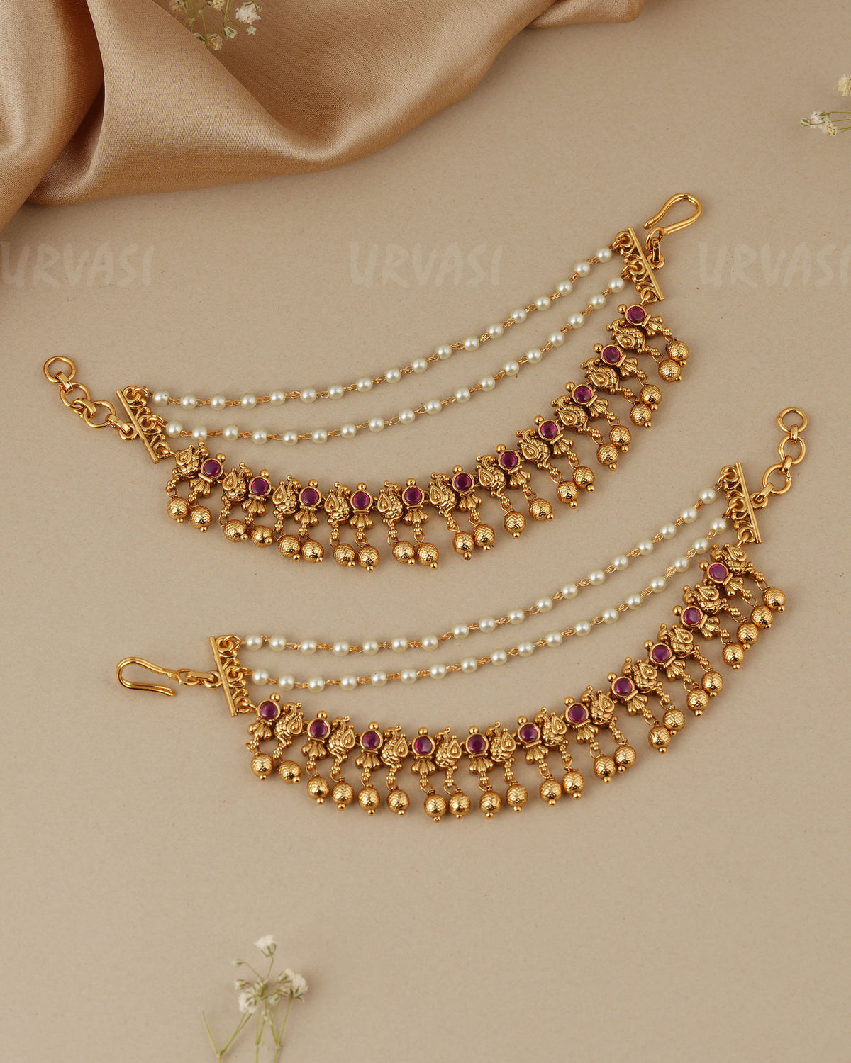 Gold-Toned Three-Layer Peacock Ear Chain EC 107