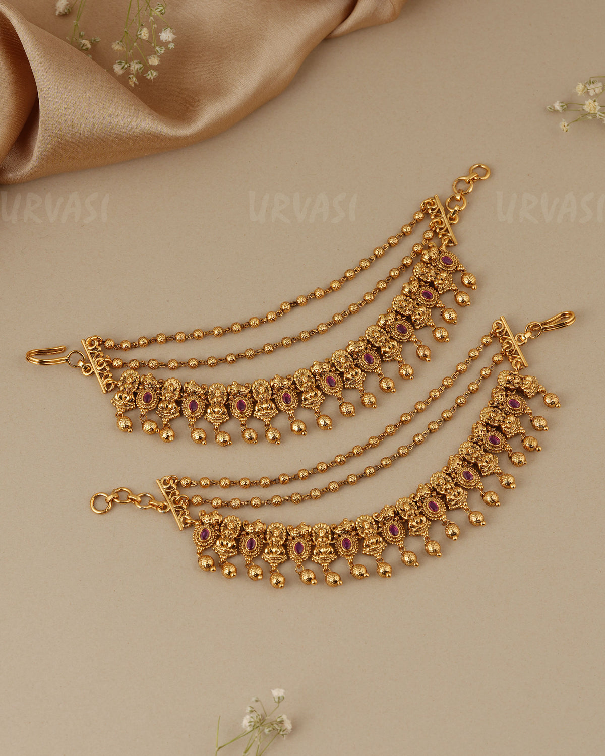 Gold-Toned Three-Layer Lakshmi Ear Chain EC 106