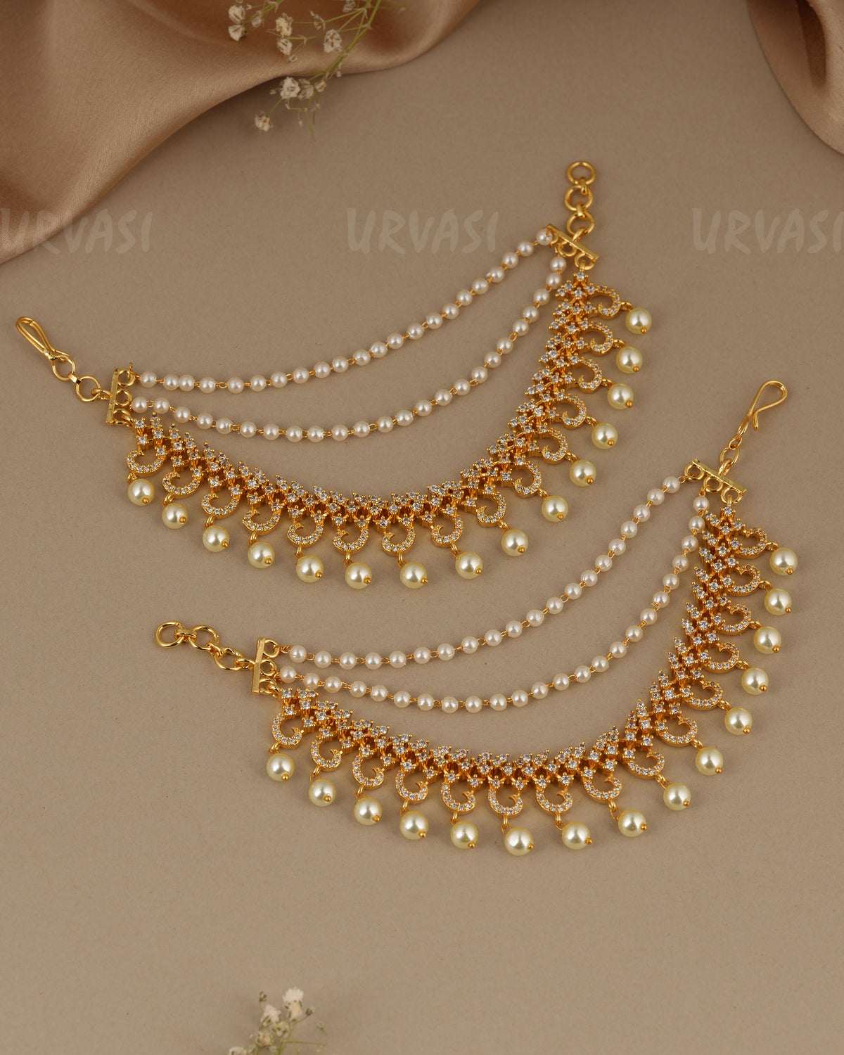 Gold-Toned Three-Layer Stone Ear Chain EC 117