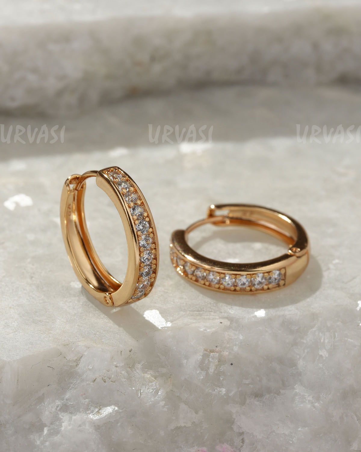 18K-Gold Polish Cubic Zirconia Hoop Earrings (AD) ER 1360