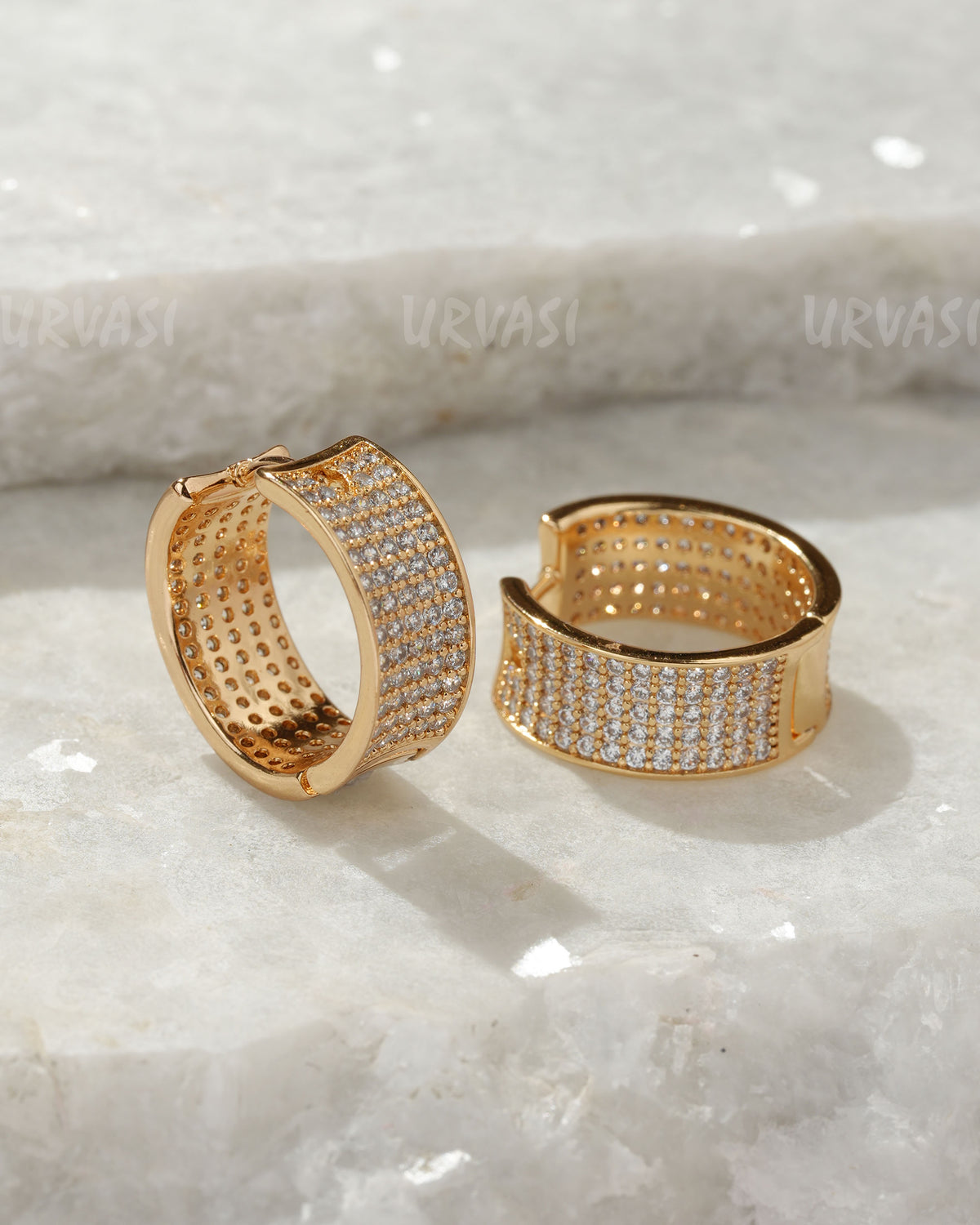 18K-Gold Plated Pave Hoop Earrings (AD) ER 1397