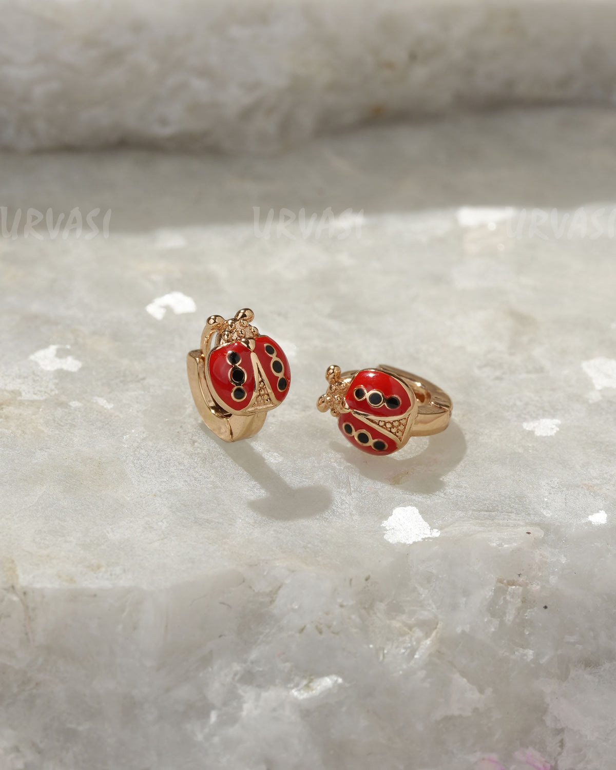 Rose-Gold Polish Ladybug Enamel Hoop Earrings ER 1382