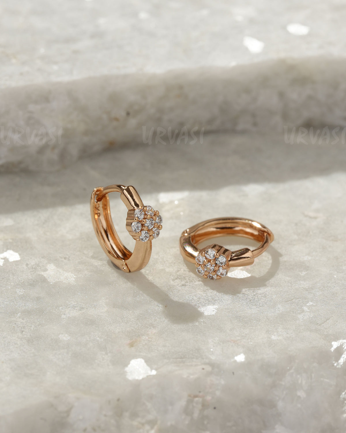 18K-Gold Plated Cubic Zirconia Floral Hoop Earrings (AD) ER 1403