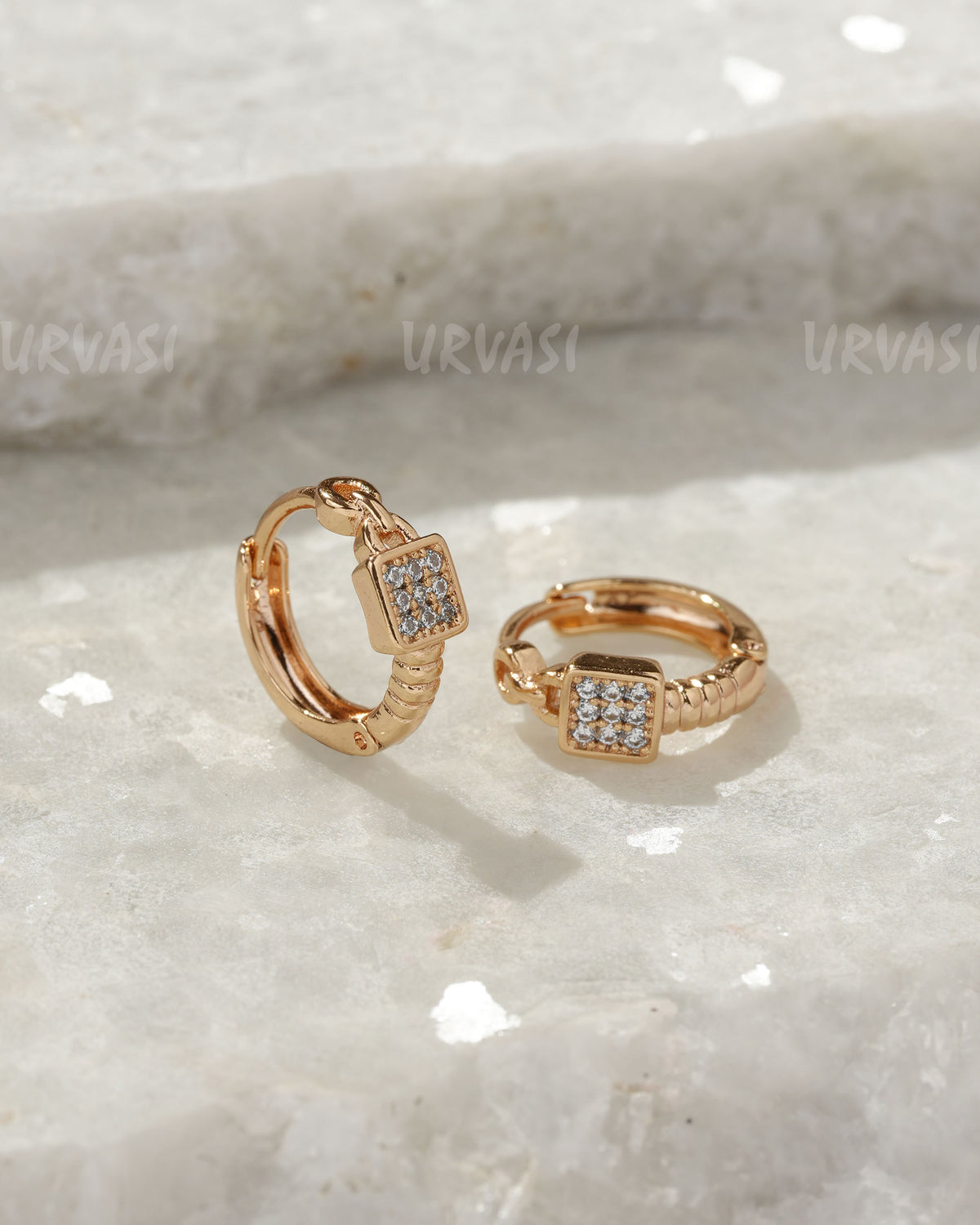 18K-Gold Polish Square Crystal Hoop Earrings ER 1347
