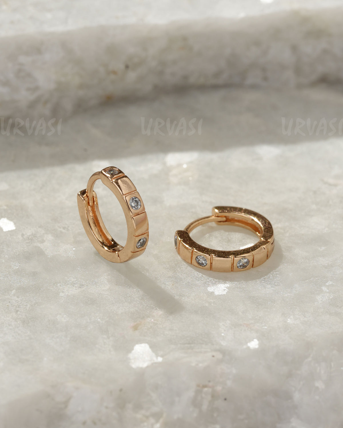 18K-Gold Polish Cubic Zirconia Hoop Earrings (AD) ER 1364