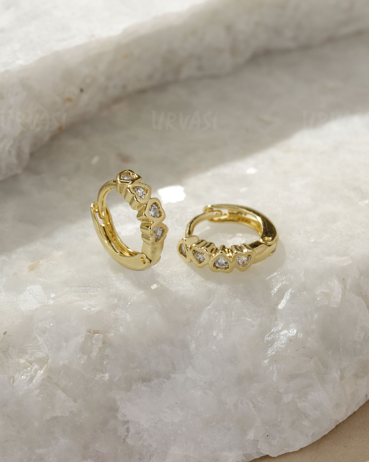 Gold-Plated Heart Cubic Zirconia Huggie Hoop Earrings ER 1433