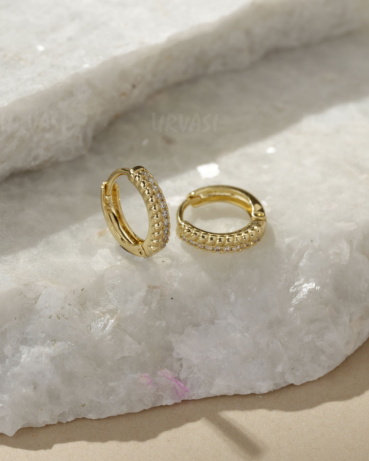 Gold-Toned Cubic Zirconia Hoop Earrings ER 1413