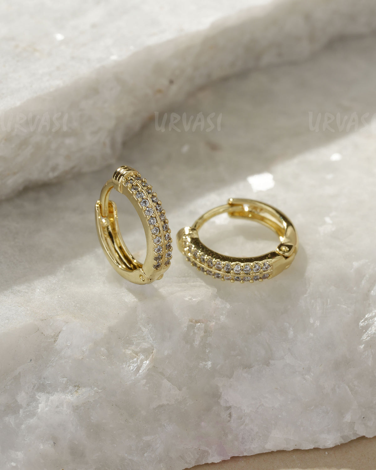 Gold-Toned Cubic Zirconia Hoop Earrings ER 1417