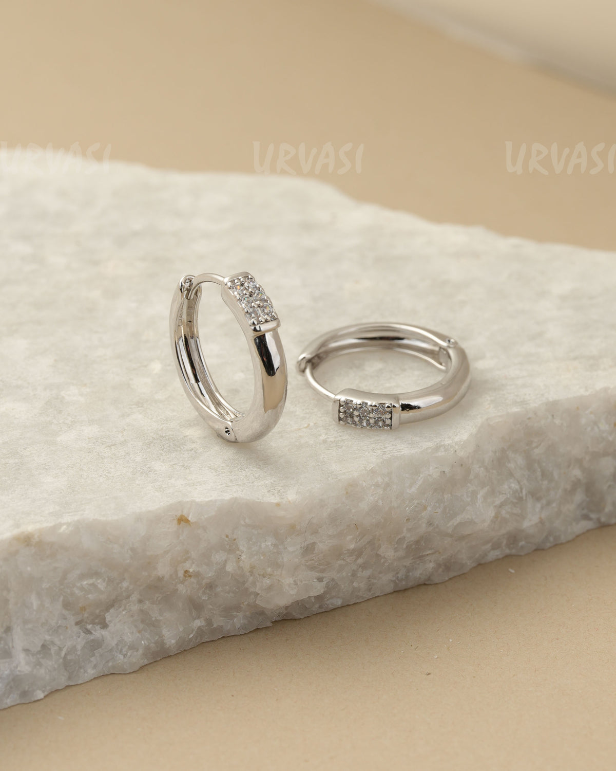 Rhodium Polish AD Hoop Earrings ER 1456
