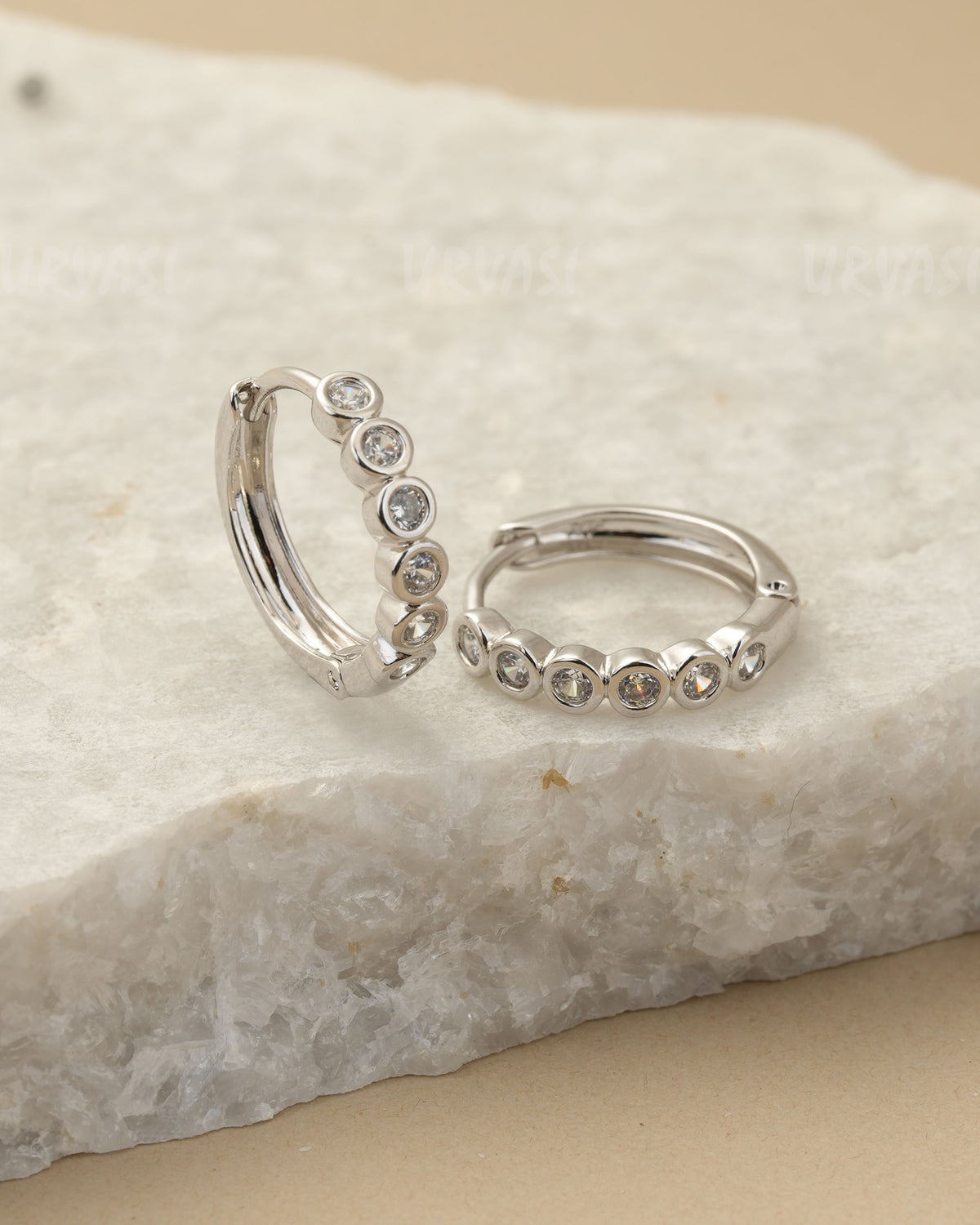 Rhodium-Polish Huggie Hoop Earrings ER 1442