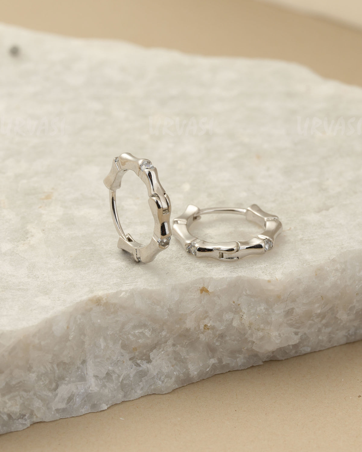 Rhodium-Plated Sterling Huggie Hoop Earrings ER 1453