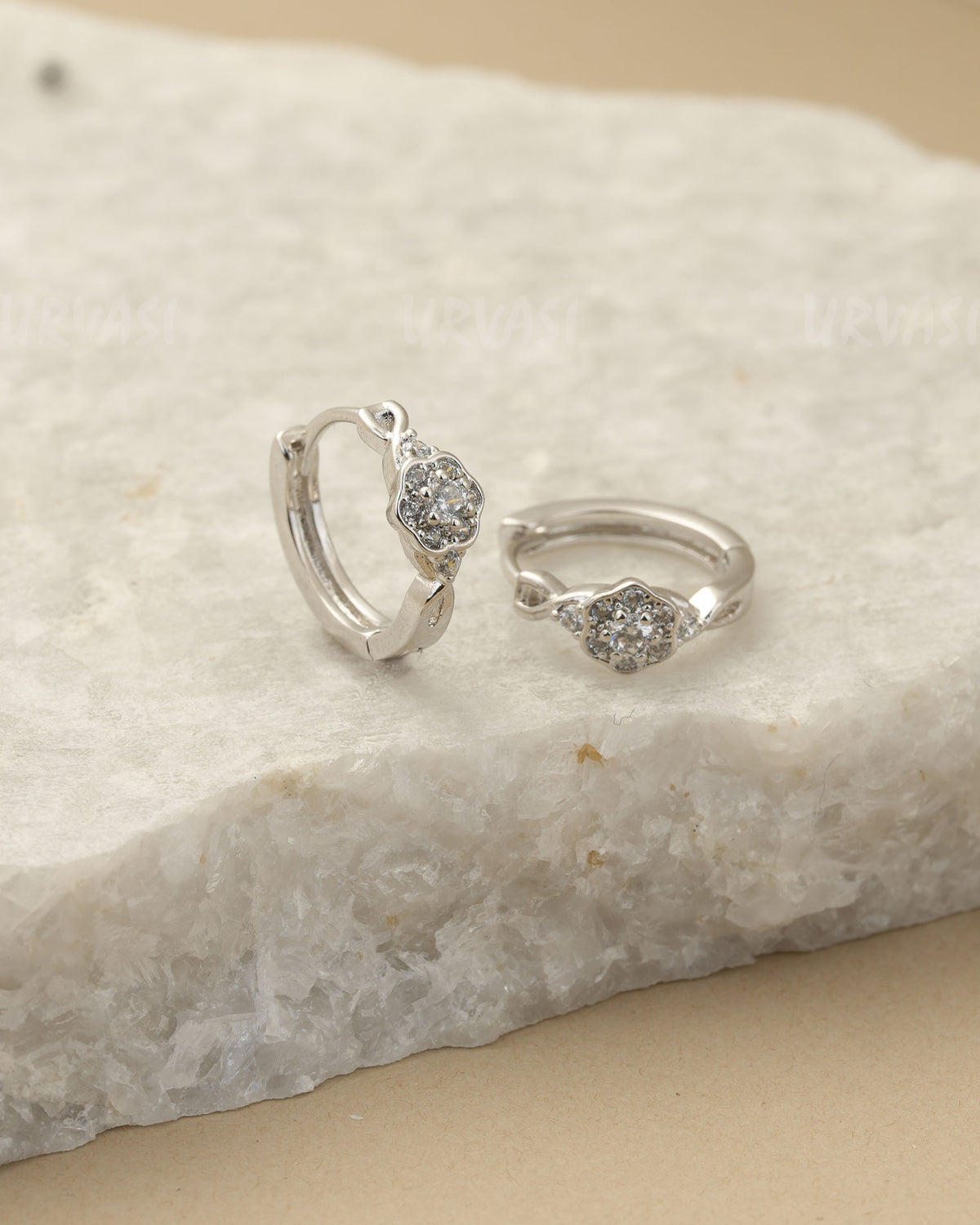 Rhodium-Polished Cubic Zirconia Hoop Earrings (AD) ER 1437