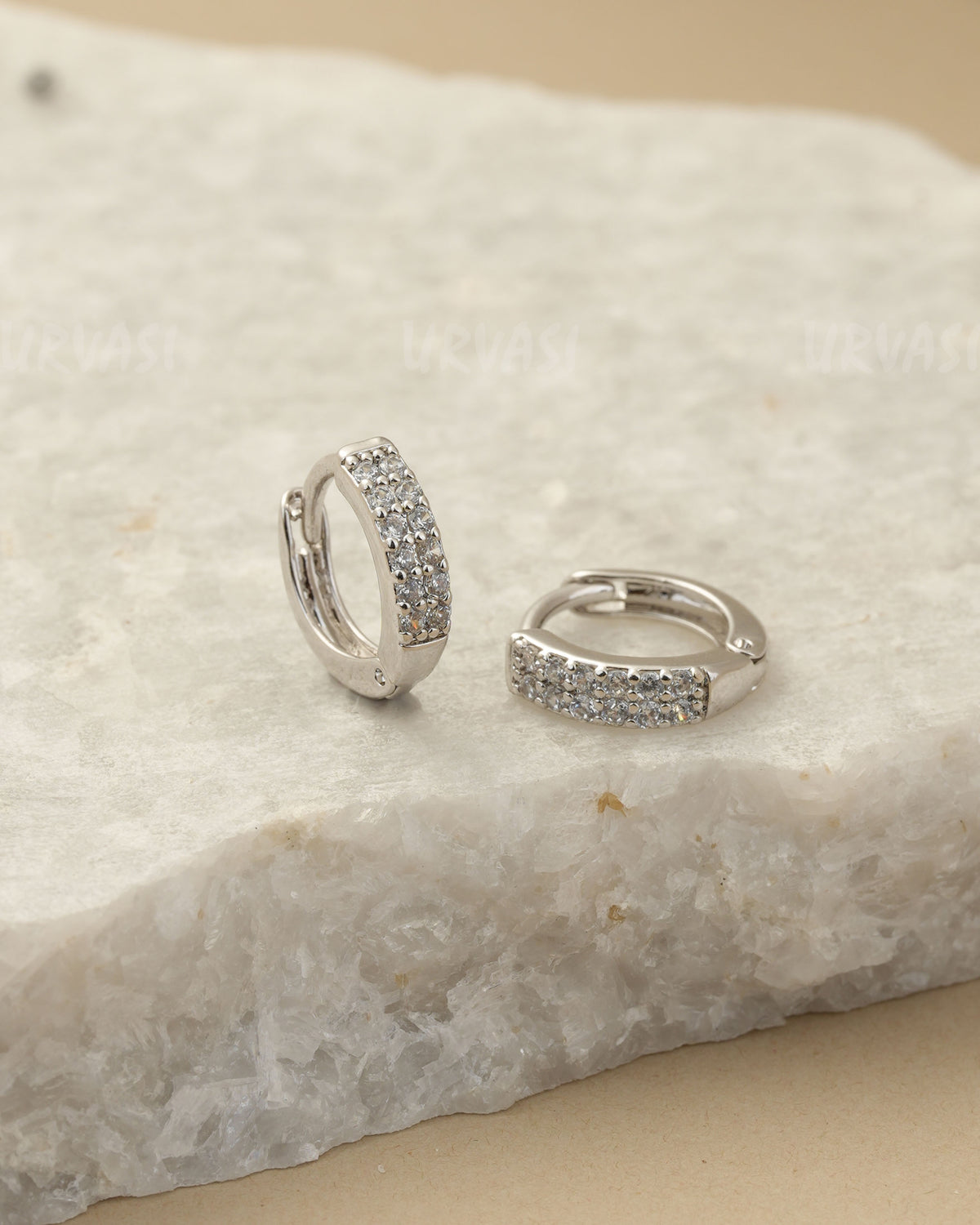 Rhodium-Plated Cubic Huggie Hoop Earrings ER 1452