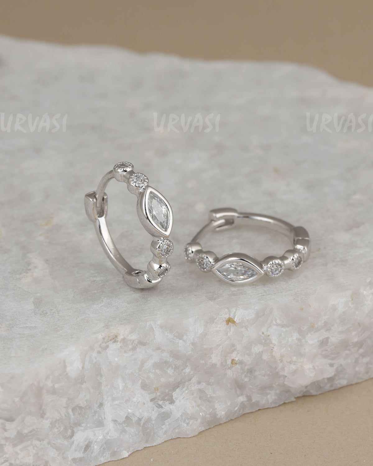 Rhodium Polish Diamond Huggie Hoop Earring ER 1444