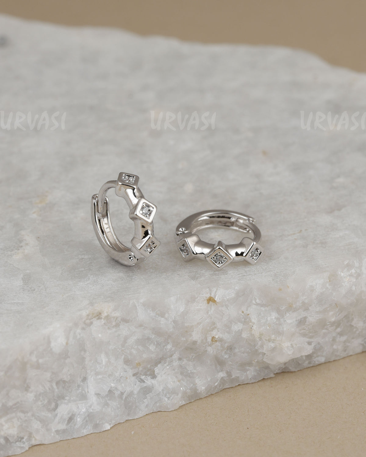 Rhodium Starlit Checkmate Hoop Earrings ER 1455