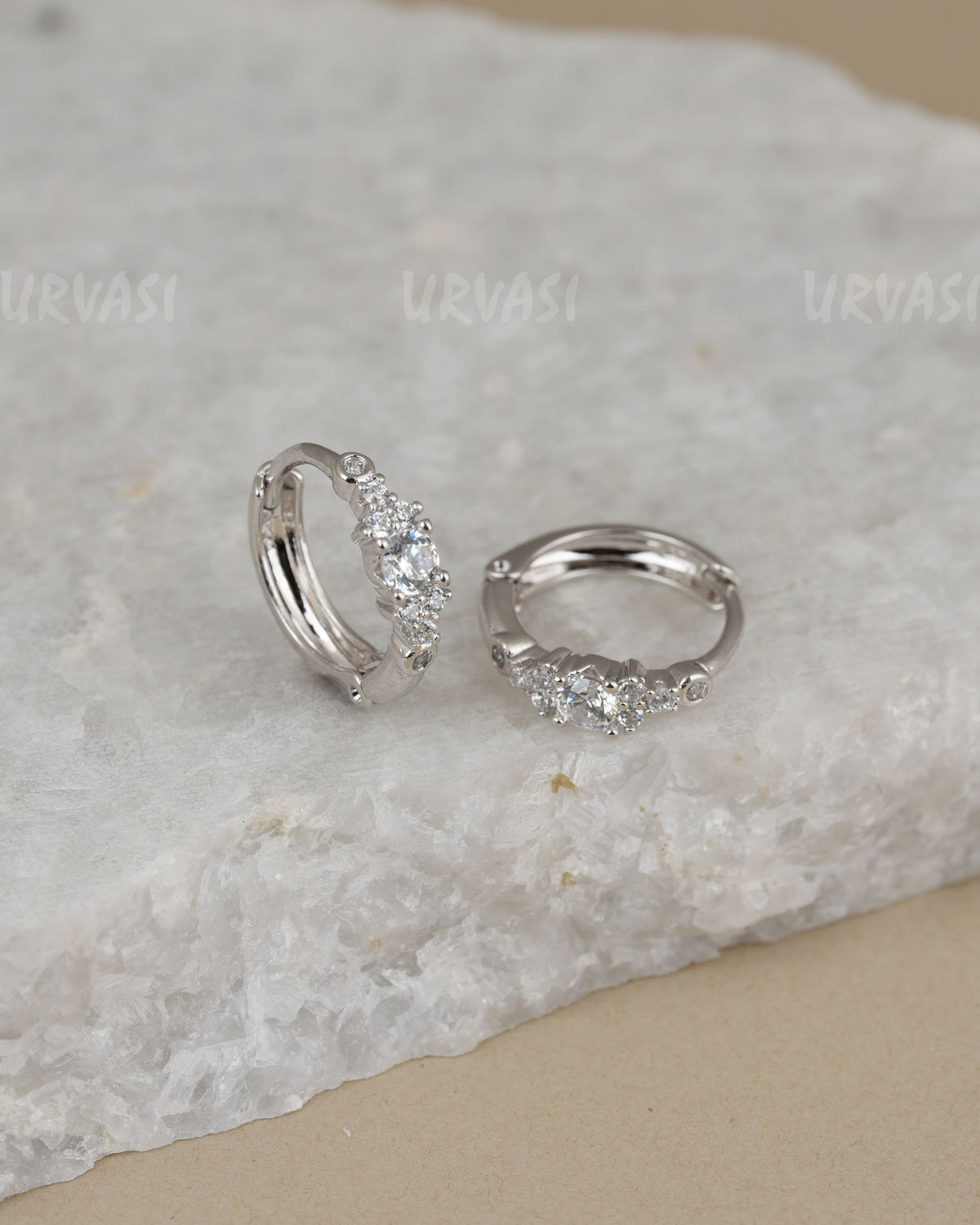 Rhodium Cluster Huggie Hoop Earrings ER 1441