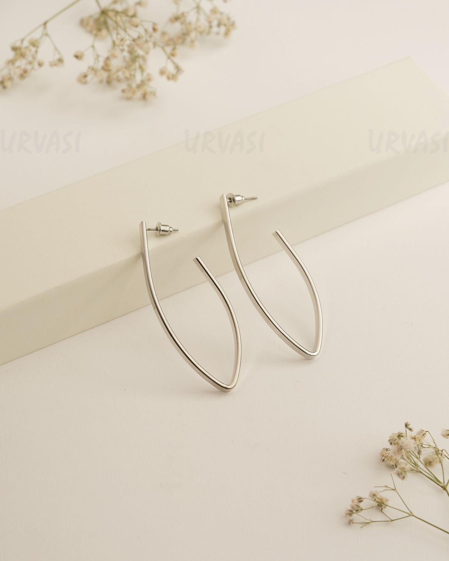 Rhodium Polish Hoop And Drop Imported Earrings ER 427