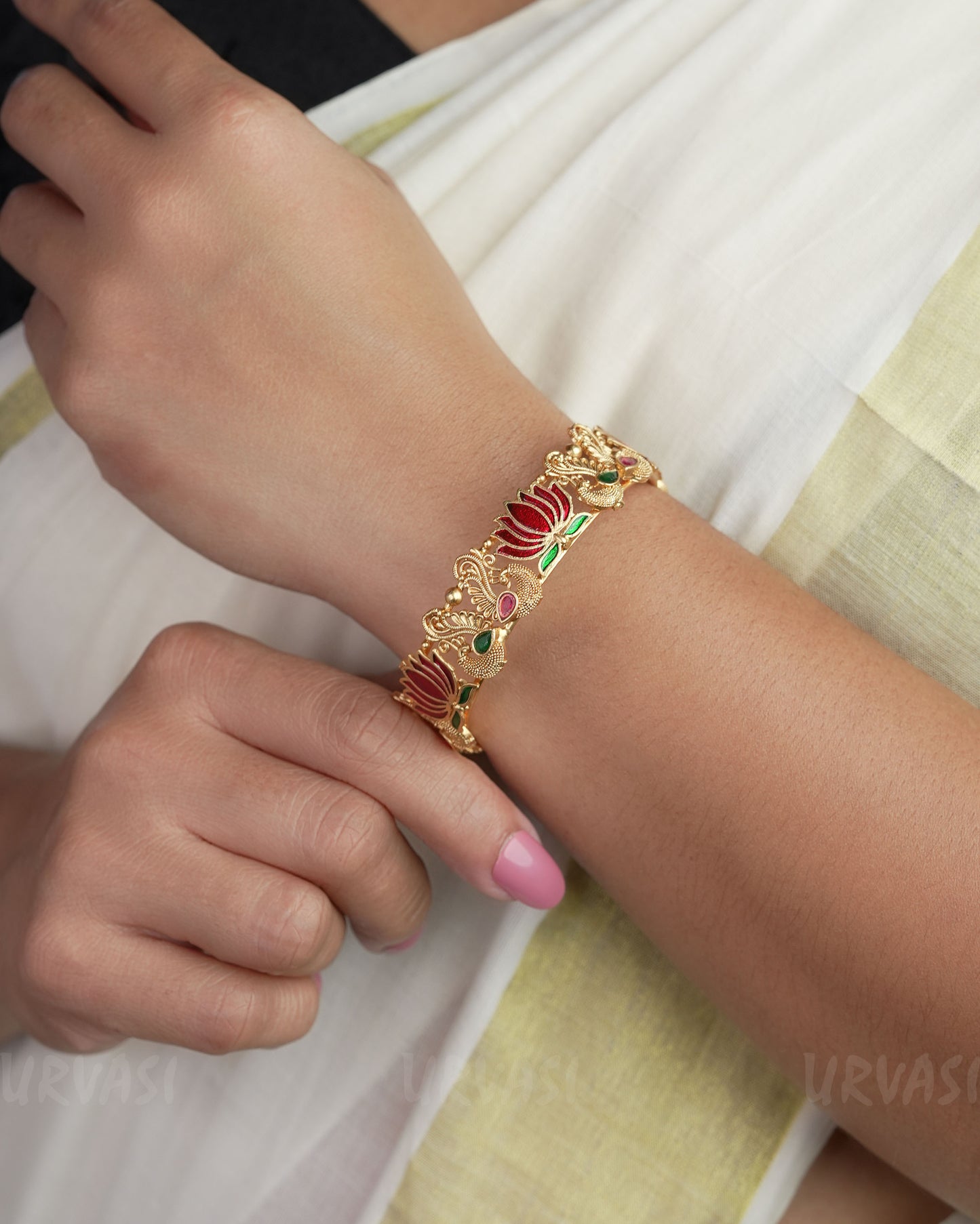 Gold-Toned Peacock Lotus Motifs Bangles BA 295