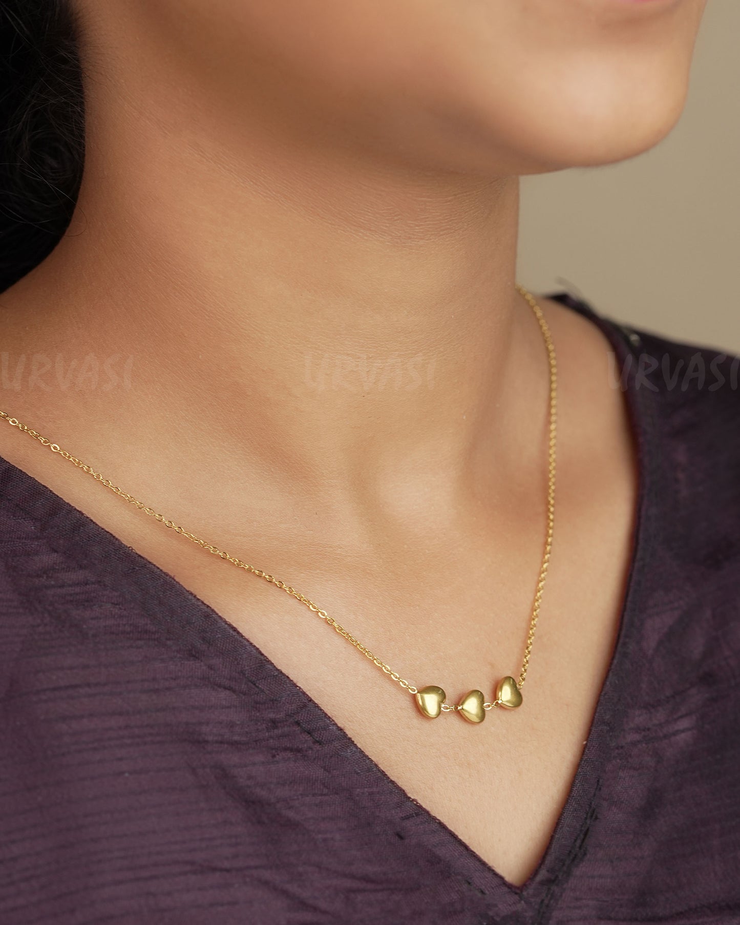 Gold Polish Heart Shaped Simple Chain SC 96