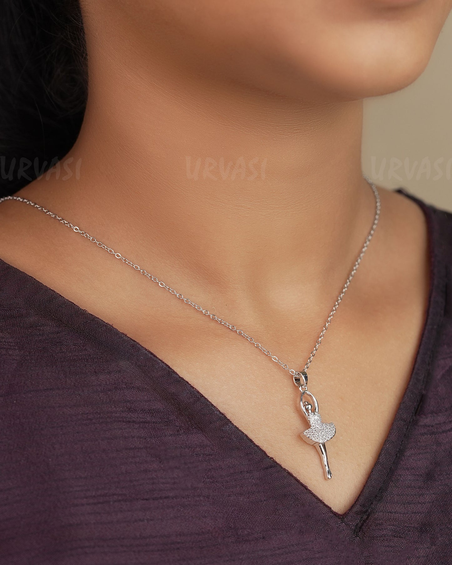 Rhodium Polish Ballerinas Dance AD Simple Chain SC 94