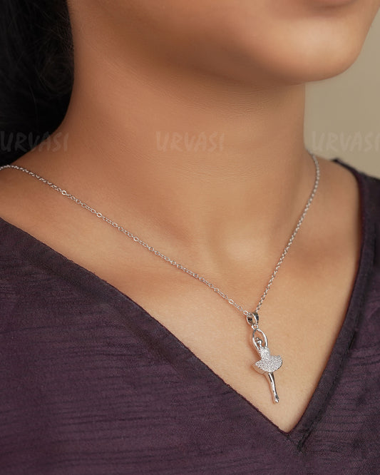 Rhodium Polish Ballerinas Dance AD Simple Chain SC 94