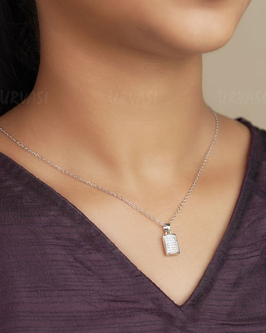 Rhodium Polish Cluster Pendant AD Simple Chain SC 90