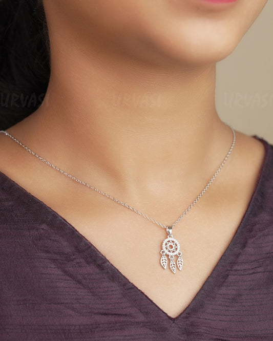 Rhodium Polish Leaf Designed AD Simple Chain SC 89