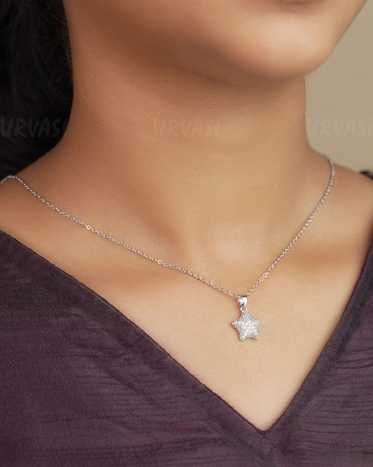 Rhodium Polish Star Designed AD Simple Chain SC 83