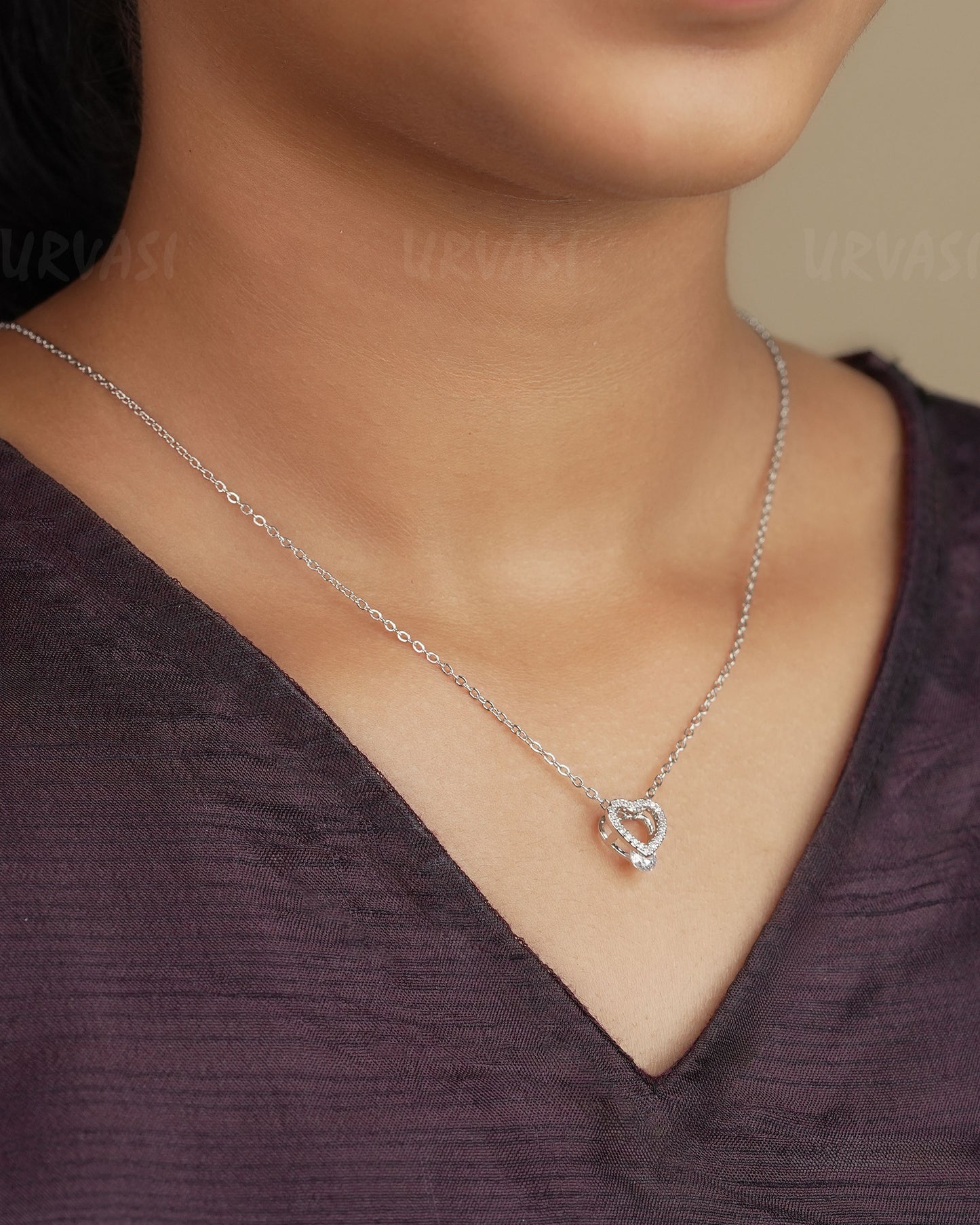 Rhodium Polish Heart-Shaped  AD Simple Chain SC 62