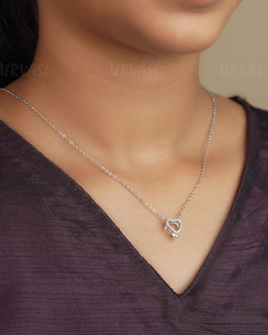 Rhodium Polish Heart-Shaped  AD Simple Chain SC 62