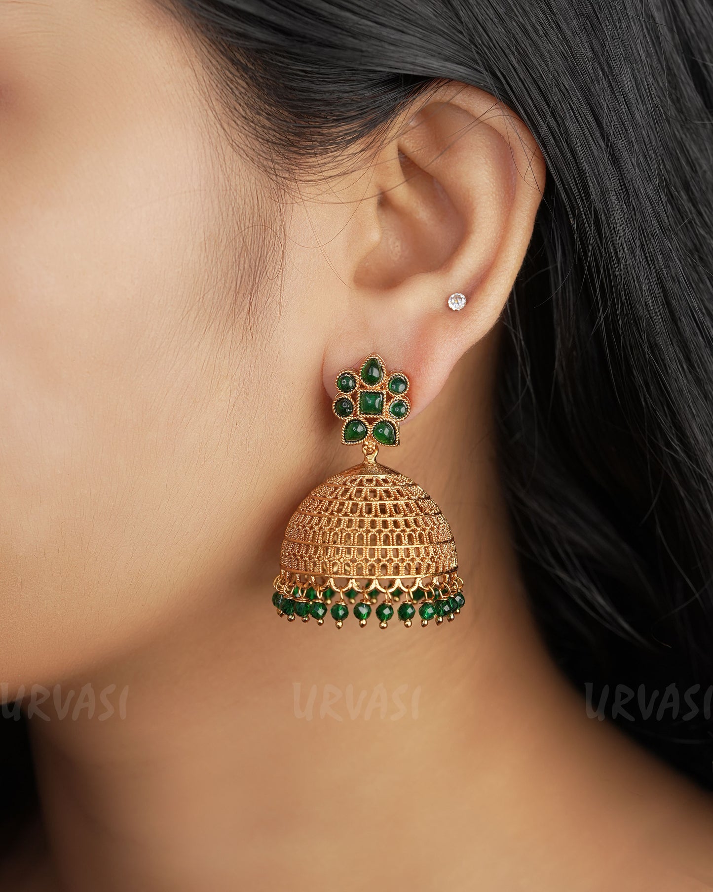 Gold-Toned floral Jhumka Earrings ER 377