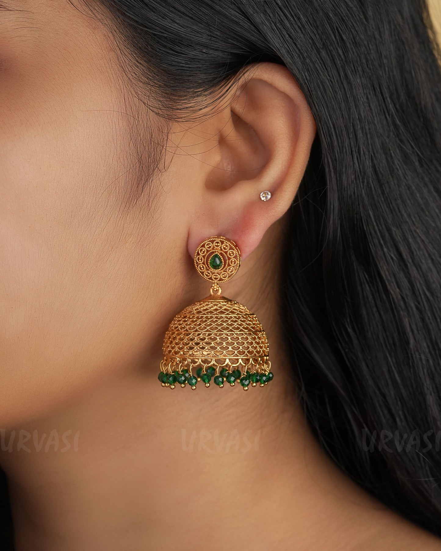 Gold-Toned Floral motif Jhumka Earrings ER 331