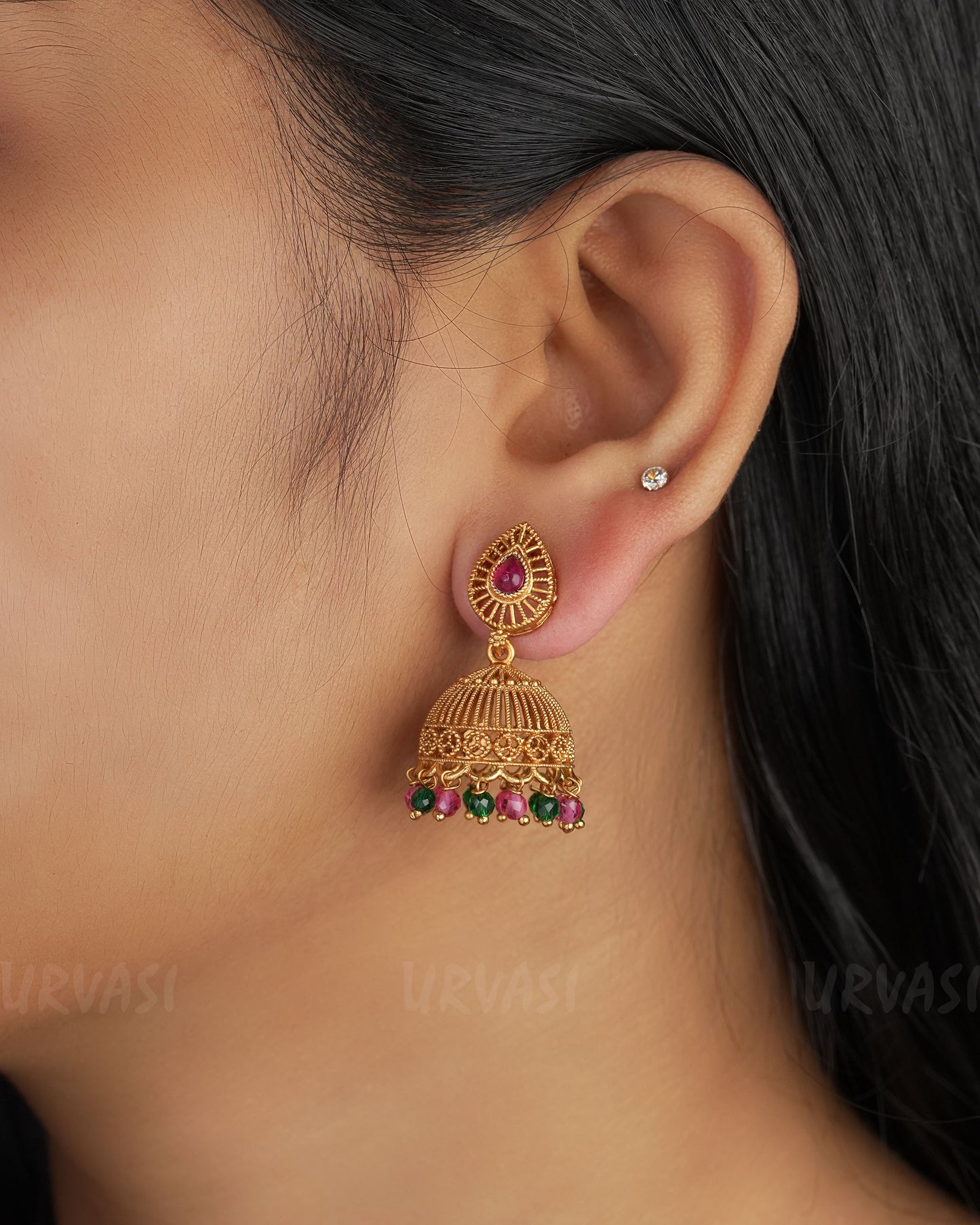 Gold-Toned Tear Droped Earrings ER 328