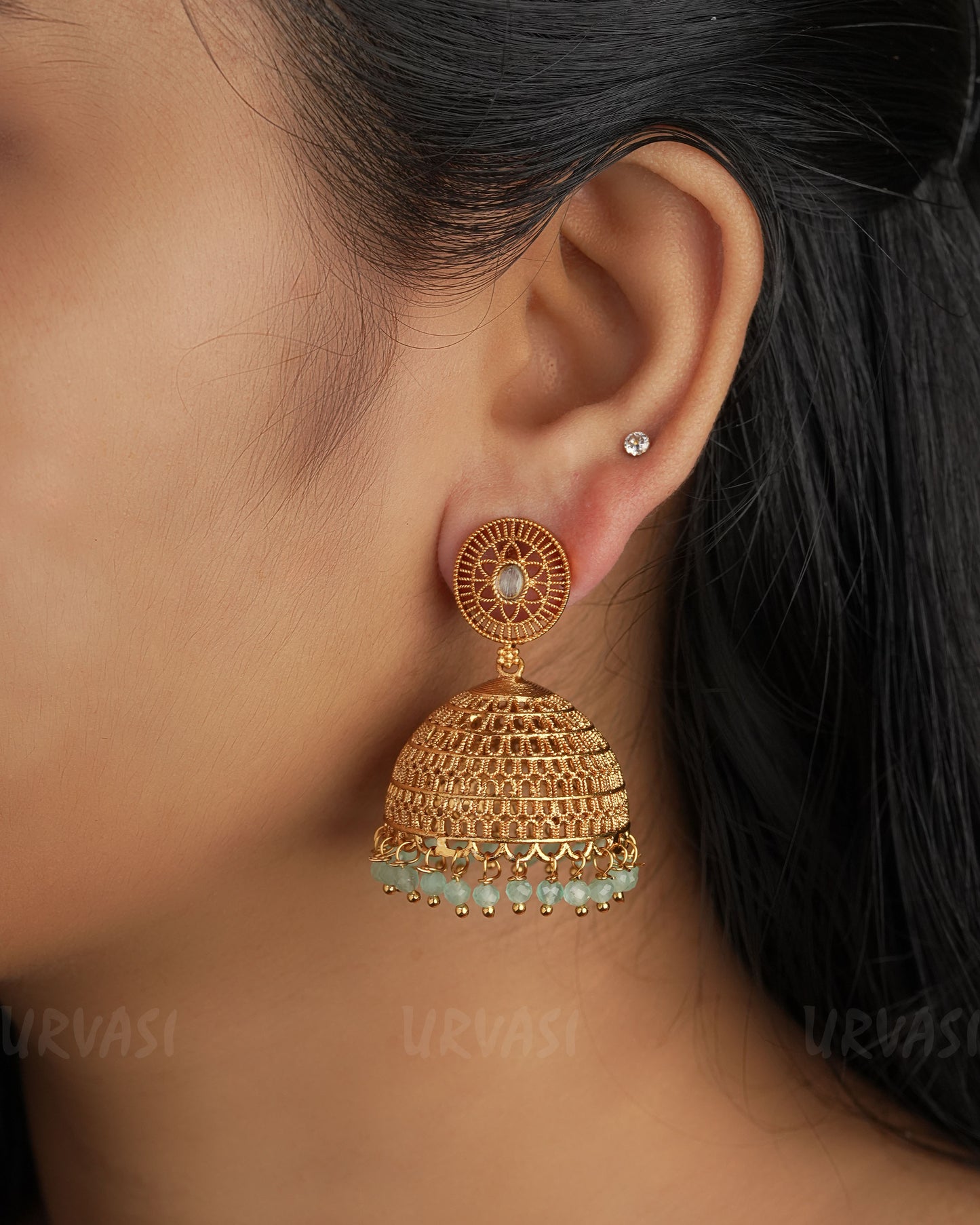 Gold-Toned mint Jhumka Earrings ER 309