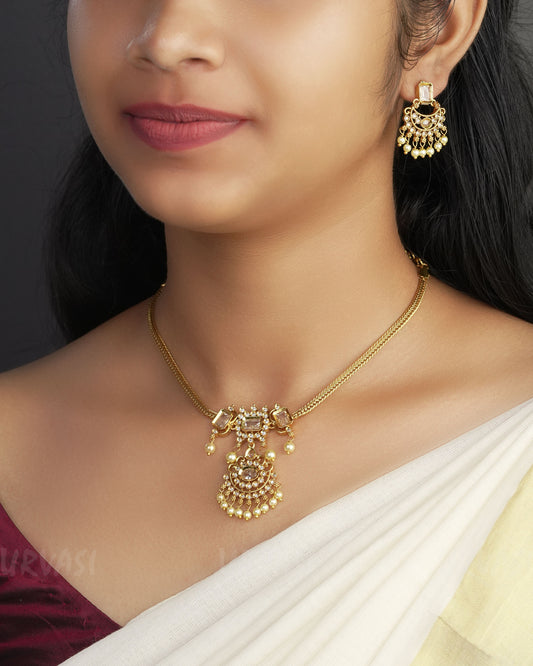 Aalma Gold-Toned White Stone Necklace 1018