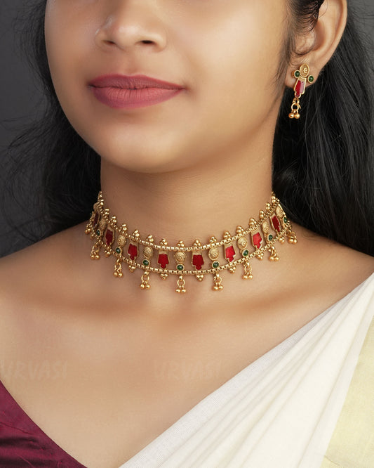 Gold-Toned Palakka Version Choker Necklace 1056