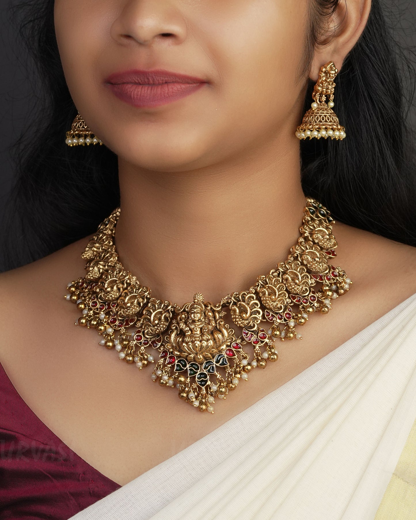 Gold-Toned Lakshmi Peacock Motif Necklace 1037